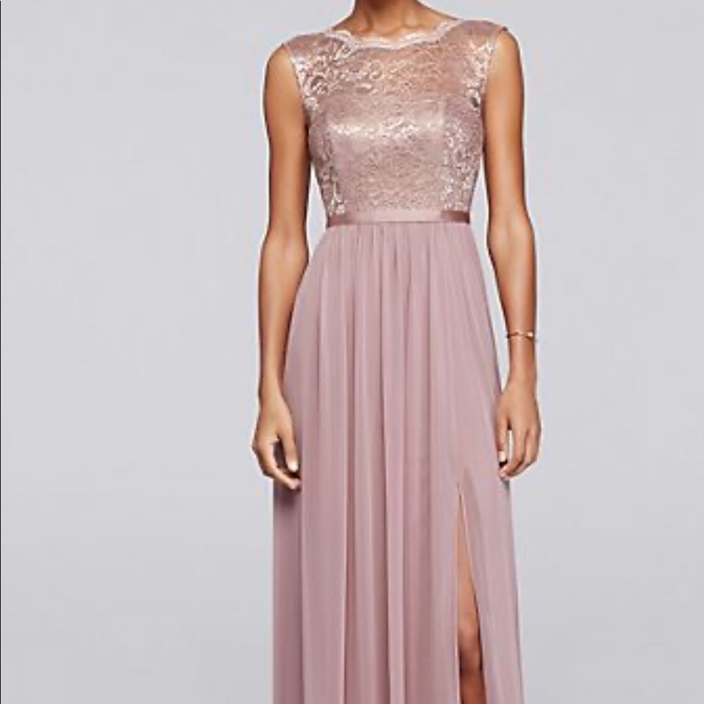 David’s Bridal Dress in Rose Gold Metallic